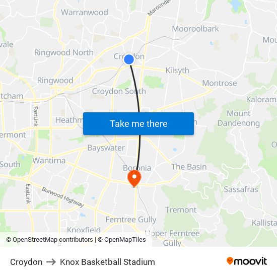 Croydon to Knox Basketball Stadium map