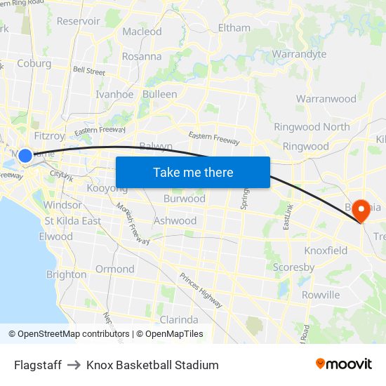 Flagstaff to Knox Basketball Stadium map