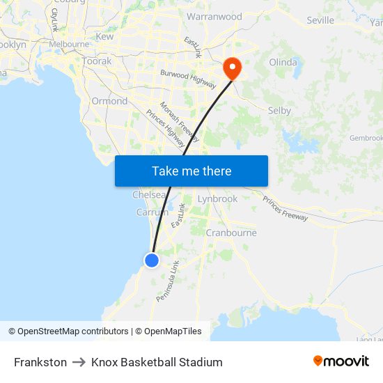 Frankston to Knox Basketball Stadium map