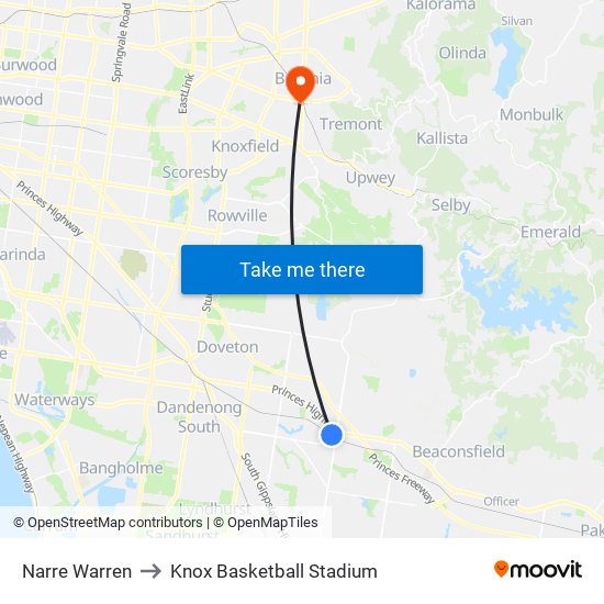 Narre Warren to Knox Basketball Stadium map