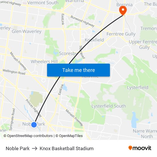 Noble Park to Knox Basketball Stadium map