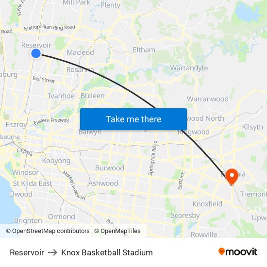 Reservoir to Knox Basketball Stadium map