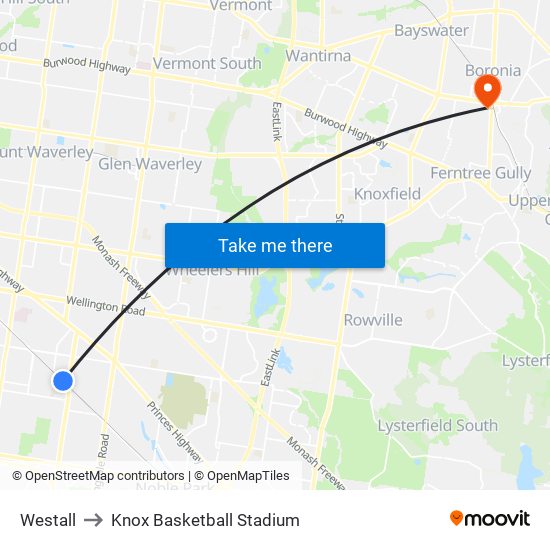 Westall to Knox Basketball Stadium map