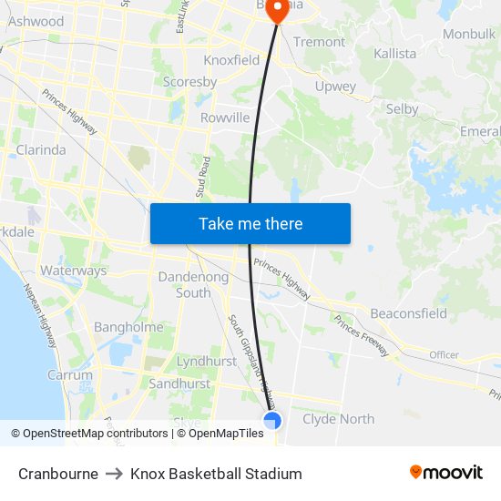 Cranbourne to Knox Basketball Stadium map