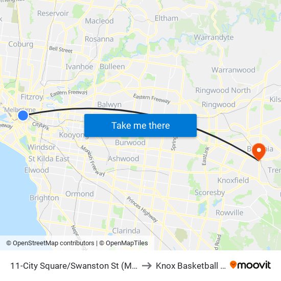 11-City Square/Swanston St (Melbourne City) to Knox Basketball Stadium map