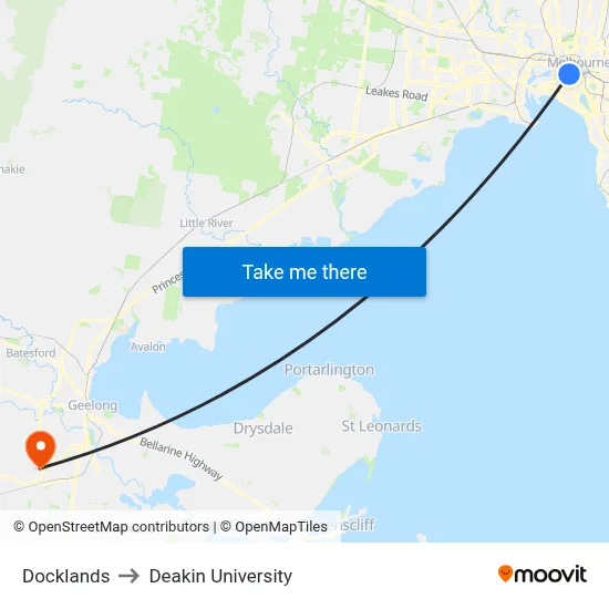 Docklands to Deakin University map