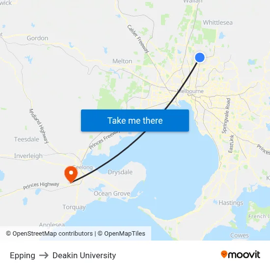 Epping to Deakin University map