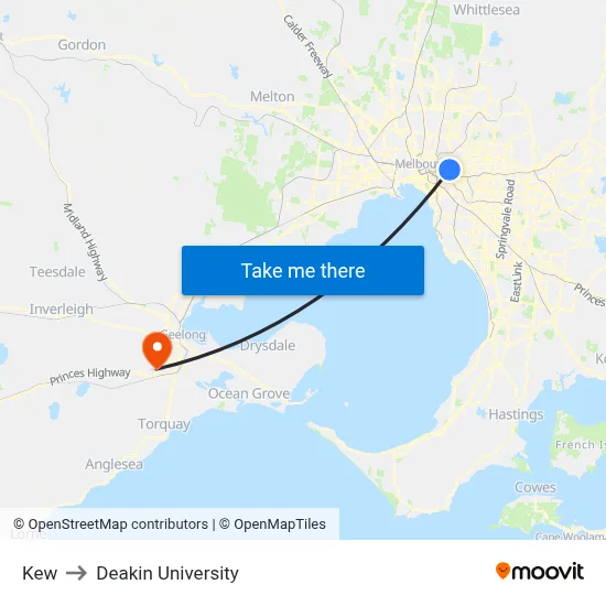 Kew to Deakin University map