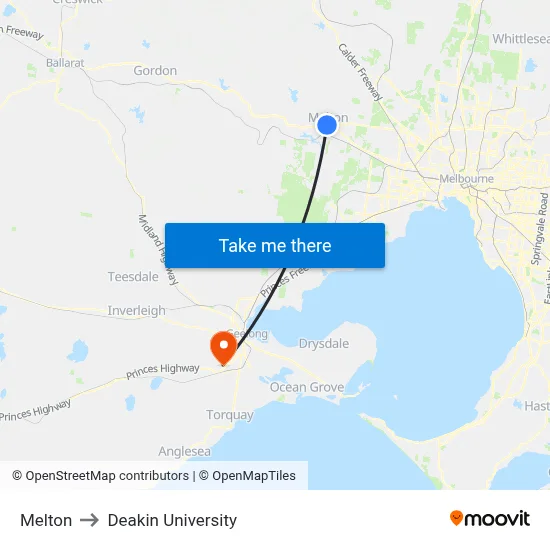 Melton to Deakin University map
