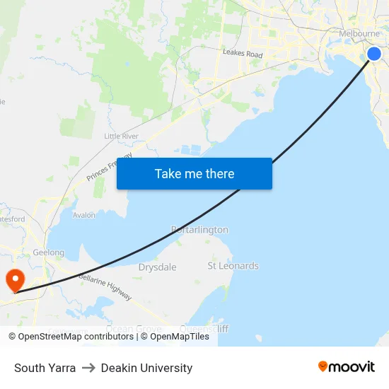 South Yarra to Deakin University map