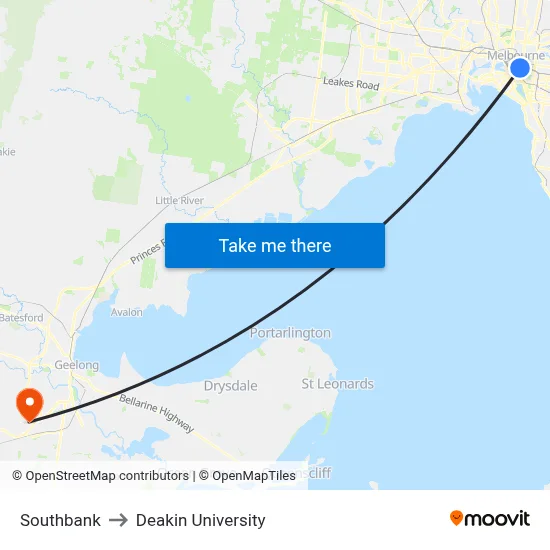 Southbank to Deakin University map