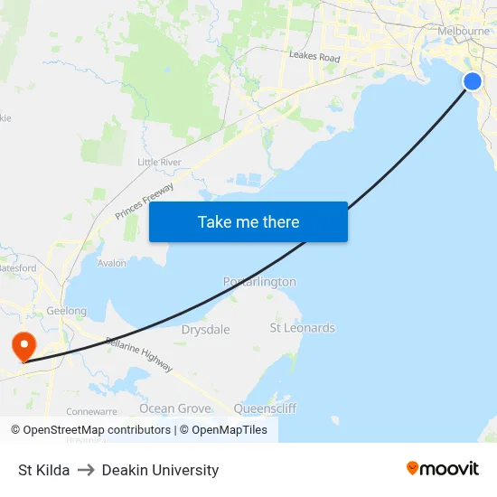St Kilda to Deakin University map