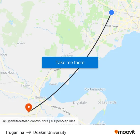 Truganina to Deakin University map