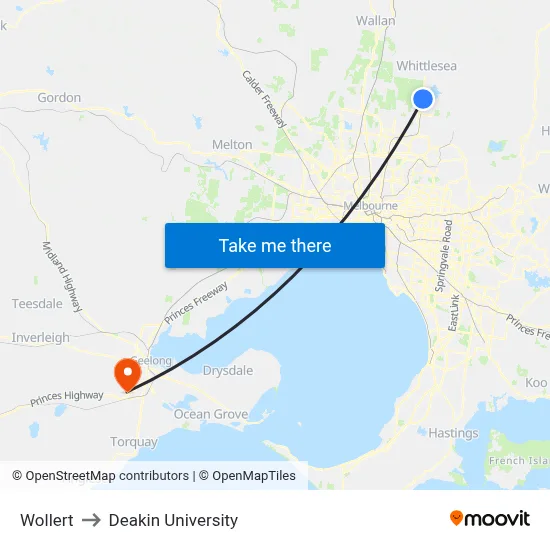 Wollert to Deakin University map