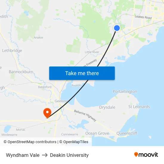 Wyndham Vale to Deakin University map