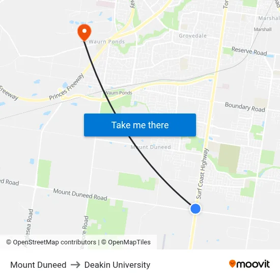 Mount Duneed to Deakin University map