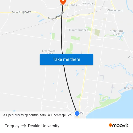 Torquay to Deakin University map