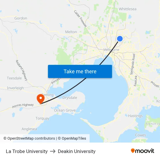 La Trobe University to Deakin University map