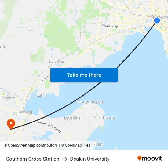 Southern Cross Station to Deakin University map