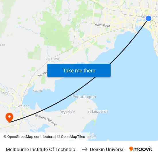 Melbourne Institute Of Technology to Deakin University map