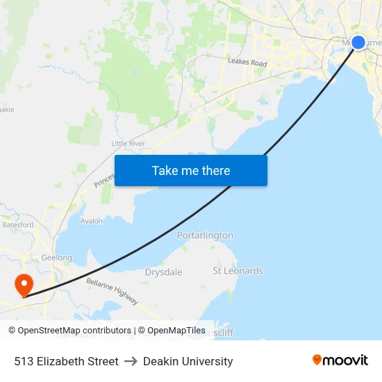 513 Elizabeth Street to Deakin University map