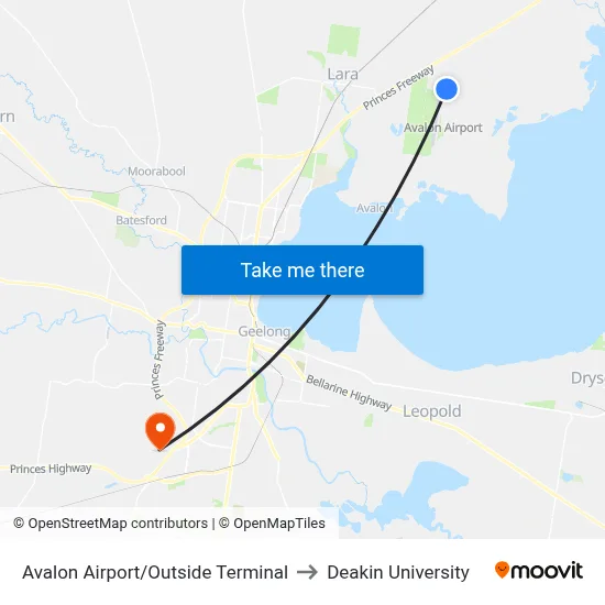 Avalon Airport/Outside Terminal to Deakin University map