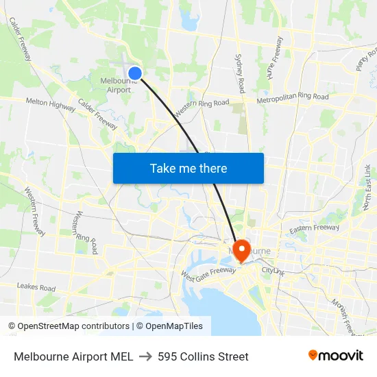 Melbourne Airport MEL to 595 Collins Street map