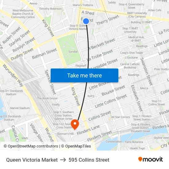 Queen Victoria Market to 595 Collins Street map