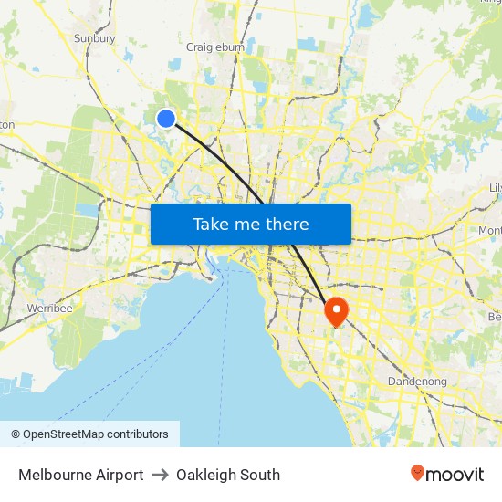 Melbourne Airport to Oakleigh South map