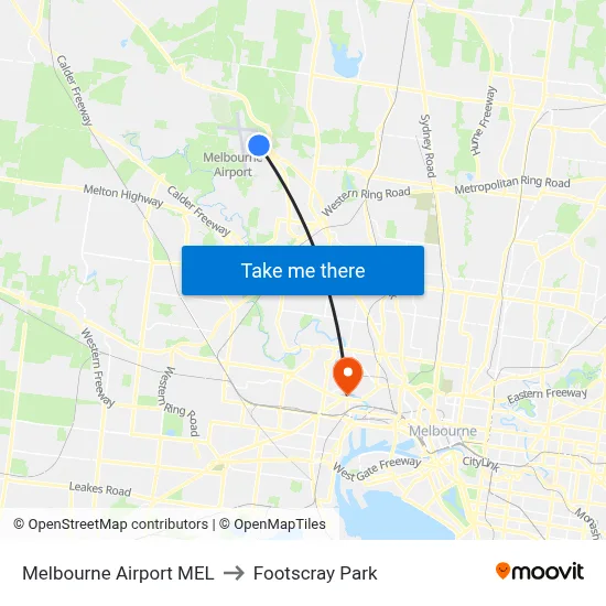 Melbourne Airport MEL to Footscray Park map