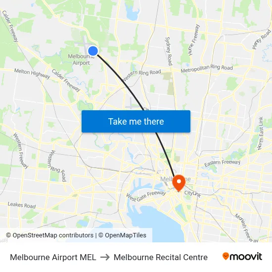 Melbourne Airport MEL to Melbourne Recital Centre map