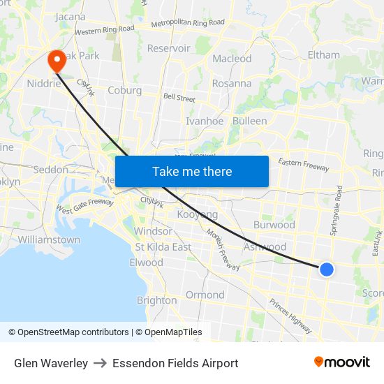 Glen Waverley to Essendon Fields Airport map