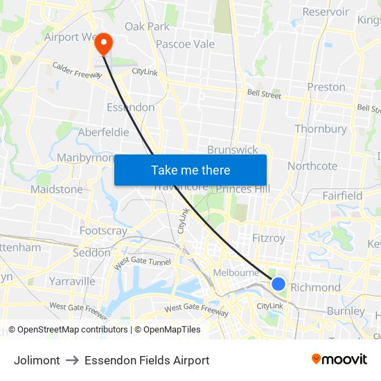 Jolimont to Essendon Fields Airport map