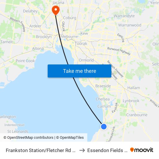 Frankston Station/Fletcher Rd (Frankston) to Essendon Fields Airport map