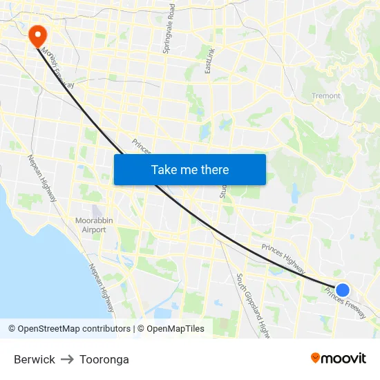 Berwick to Tooronga map
