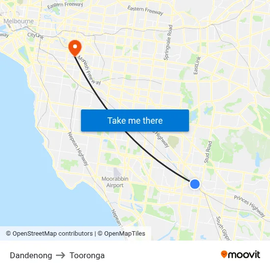 Dandenong to Tooronga map