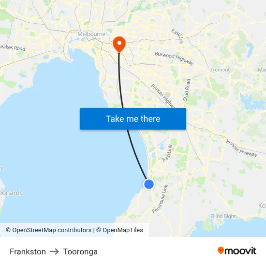 Frankston to Tooronga map