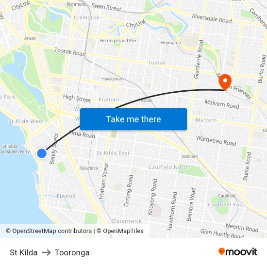 St Kilda to Tooronga map