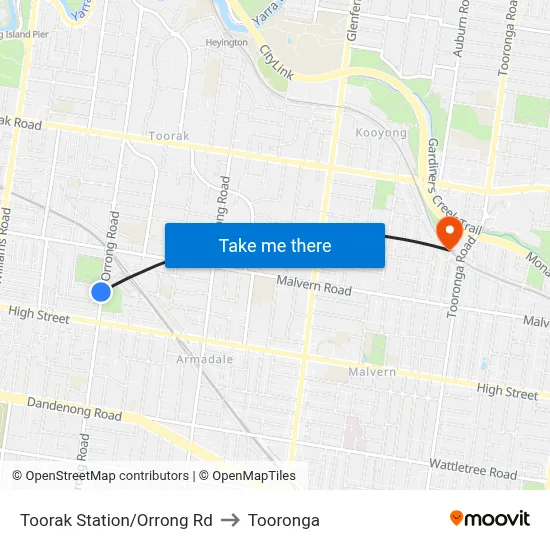 Toorak Station/Orrong Rd to Tooronga map