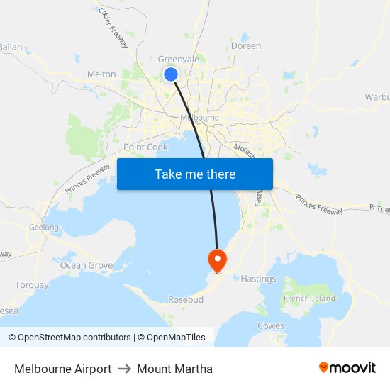 Melbourne Airport to Mount Martha map