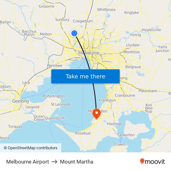 Melbourne Airport to Mount Martha map