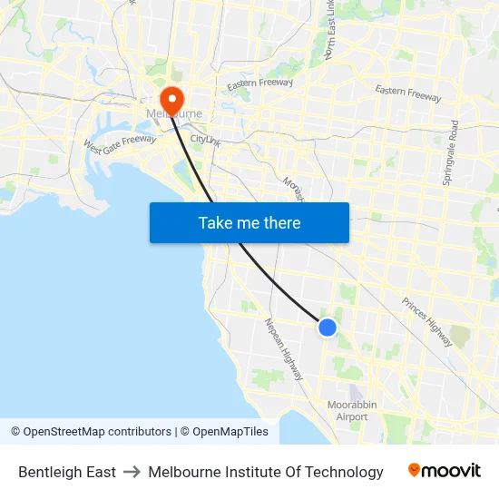 Bentleigh East to Melbourne Institute Of Technology map