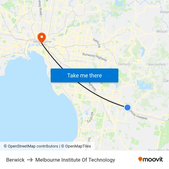 Berwick to Melbourne Institute Of Technology map
