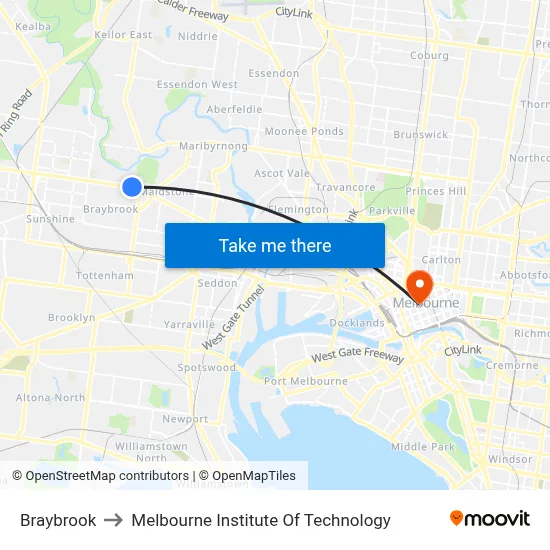 Braybrook to Melbourne Institute Of Technology map