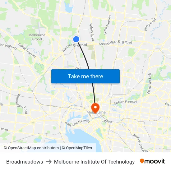 Broadmeadows to Melbourne Institute Of Technology map