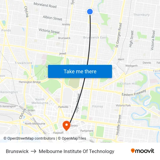 Brunswick to Melbourne Institute Of Technology map