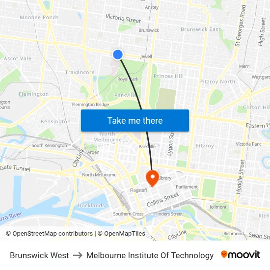 Brunswick West to Melbourne Institute Of Technology map