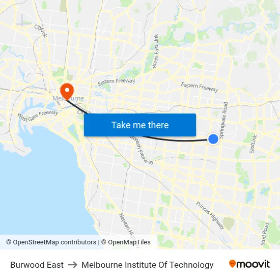 Burwood East to Melbourne Institute Of Technology map