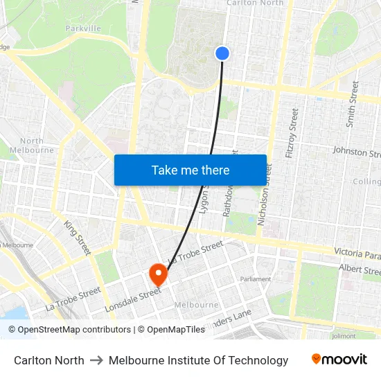 Carlton North to Melbourne Institute Of Technology map