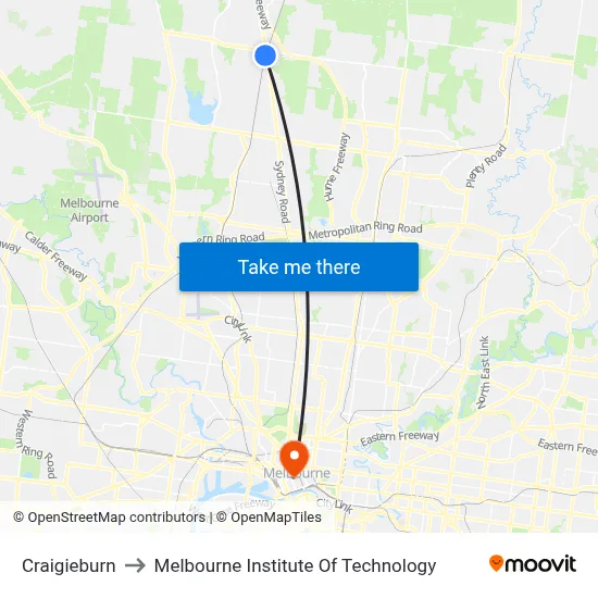 Craigieburn to Melbourne Institute Of Technology map